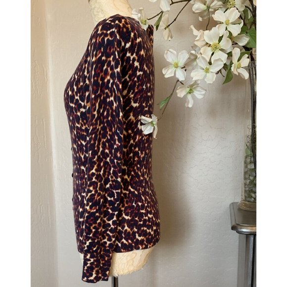 Merona Womens Animal Print Long Sleeve Cardigan Sweater S Brown Button Up Top - Picture 3 of 12